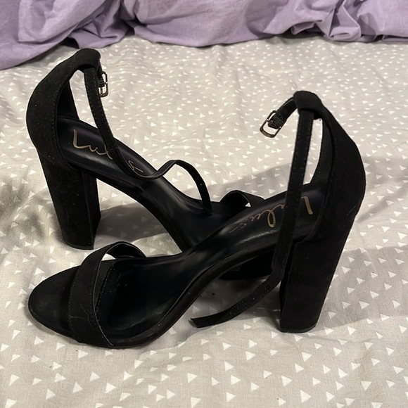 Taylor Black Seude Ankle Strap Heels - Picture 7 of 9
